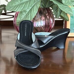 Tommy Hilfiger Black Wedge Shoes with Crisscross Straps